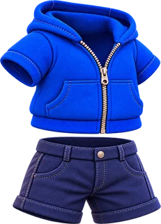 Gus's blue hoodie and shorts