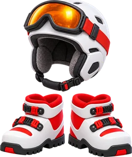 Pola's ski helmet and boots